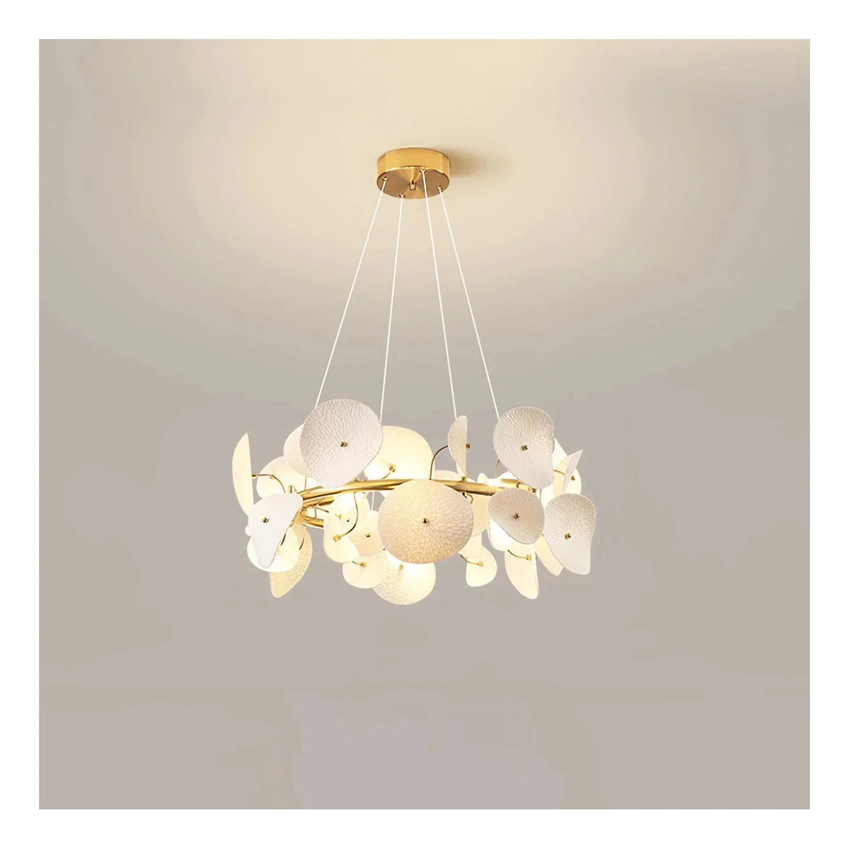 Modern Matte White Ceramic Petal Ring Chandelier light fixture by AUVIELIGHT, ∅ 23.6″ x H 11.8″ / Gold & White Ceramic