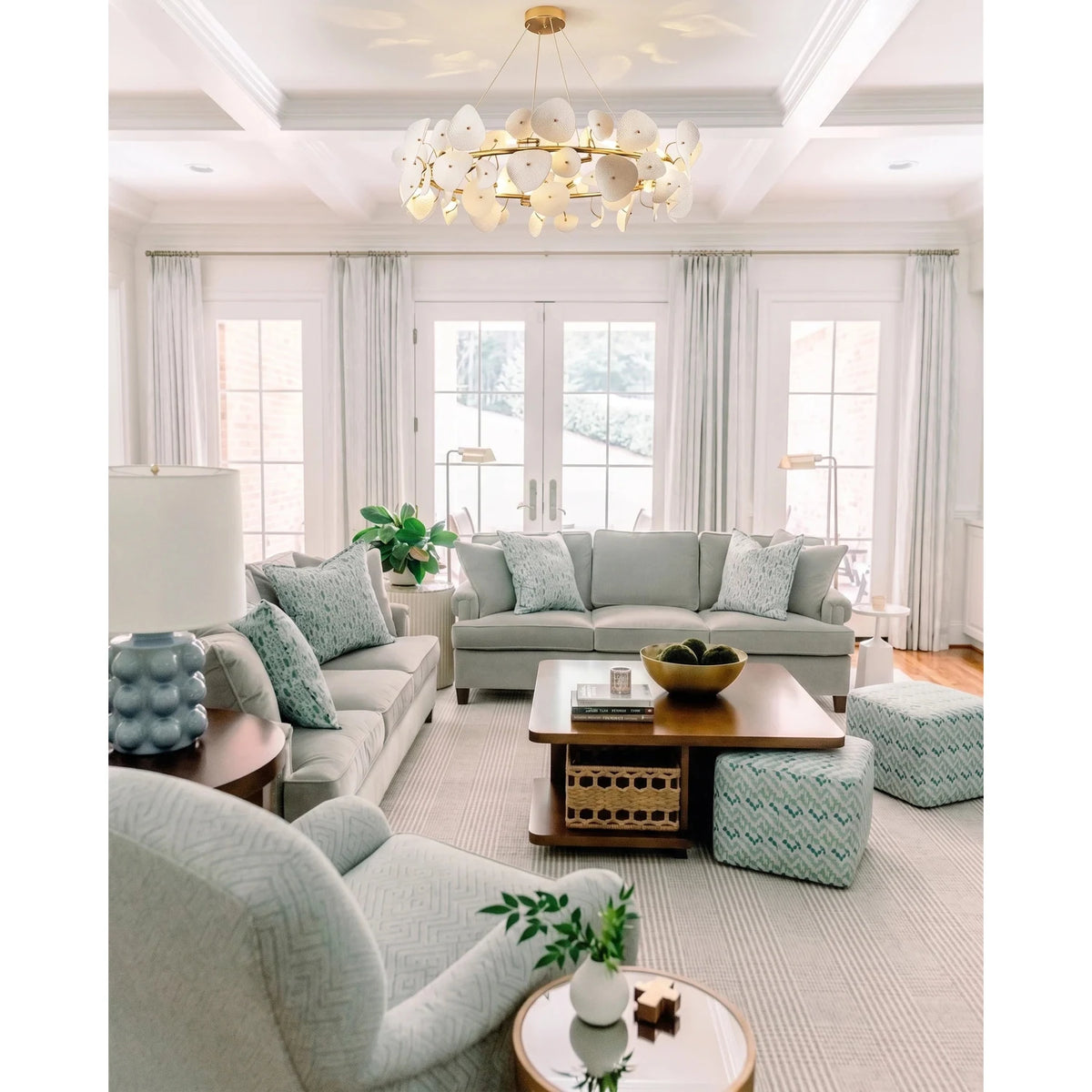 Modern Matte White Ceramic Petal Ring Chandelier light fixture by AUVIELIGHT