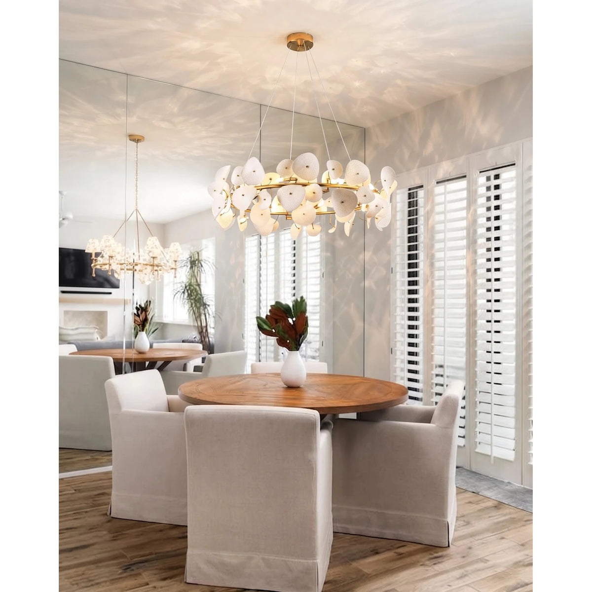 Modern Matte White Ceramic Petal Ring Chandelier light fixture by AUVIELIGHT