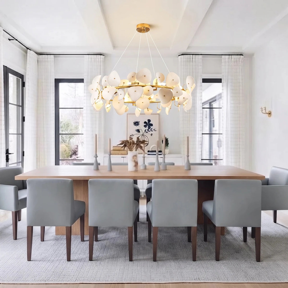 Modern Matte White Ceramic Petal Ring Chandelier light fixture by AUVIELIGHT