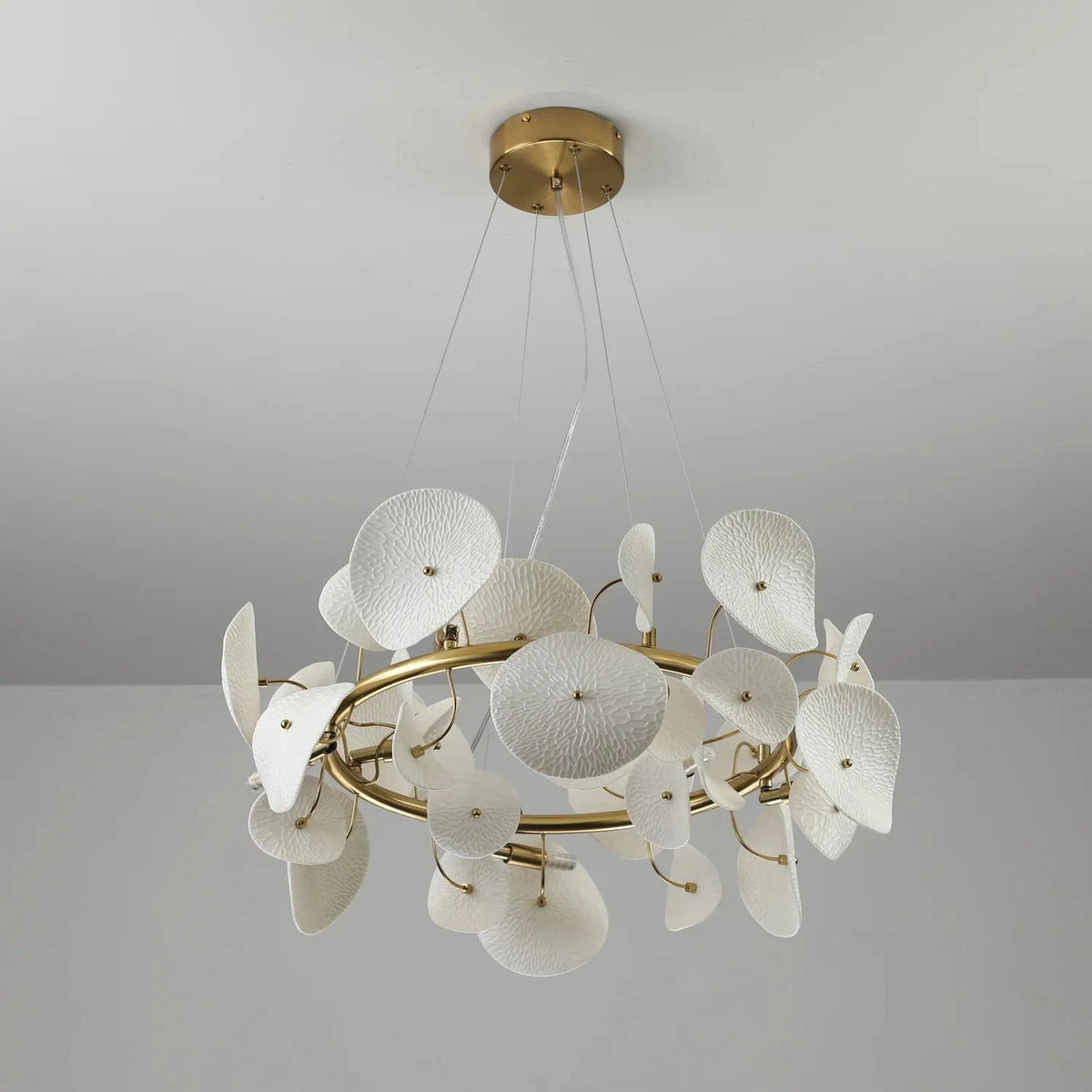 Modern Matte White Ceramic Petal Ring Chandelier light fixture by AUVIELIGHT