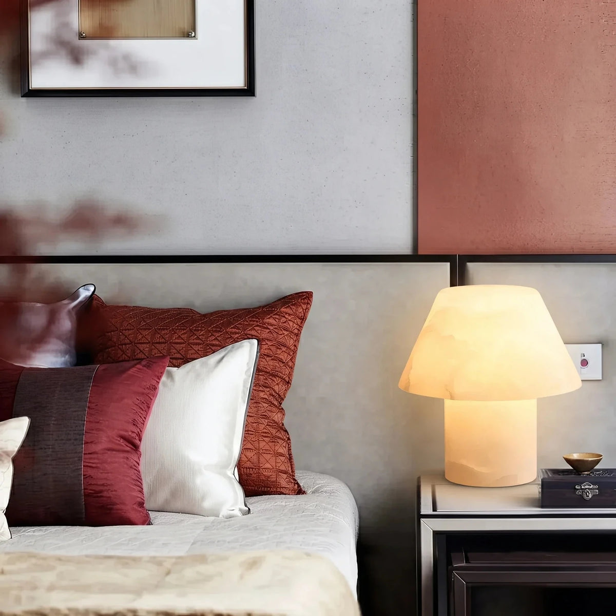Modern Mushroom Table Lamp in alabaster for Living Room light fixture by AUVIELIGHT