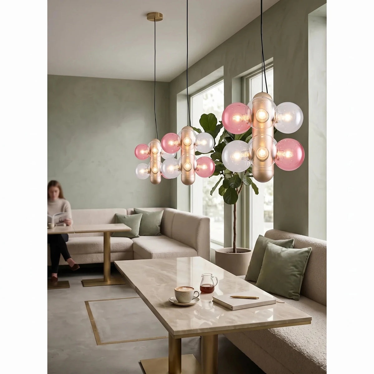 Modern Orb Chandelier in glass for Dining Room light fixture by AUVIELIGHT
