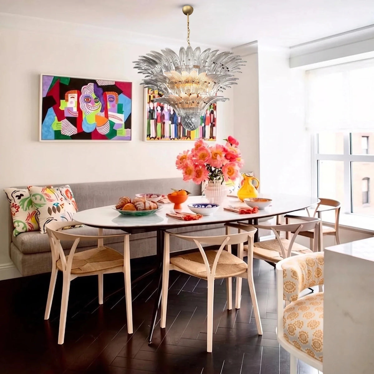 Modern Palm Leaf Chandelier in clear glass for Dining Room by AUVIELIGHT