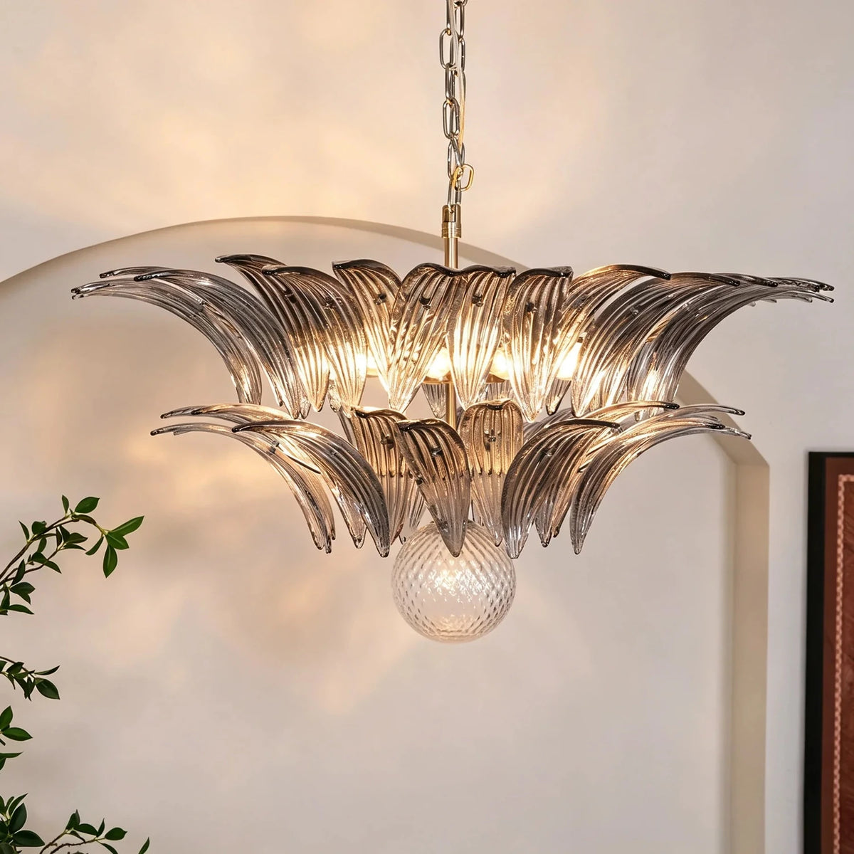 Modern Palm Leaf Chandelier in clear glass for Dining Room by AUVIELIGHT