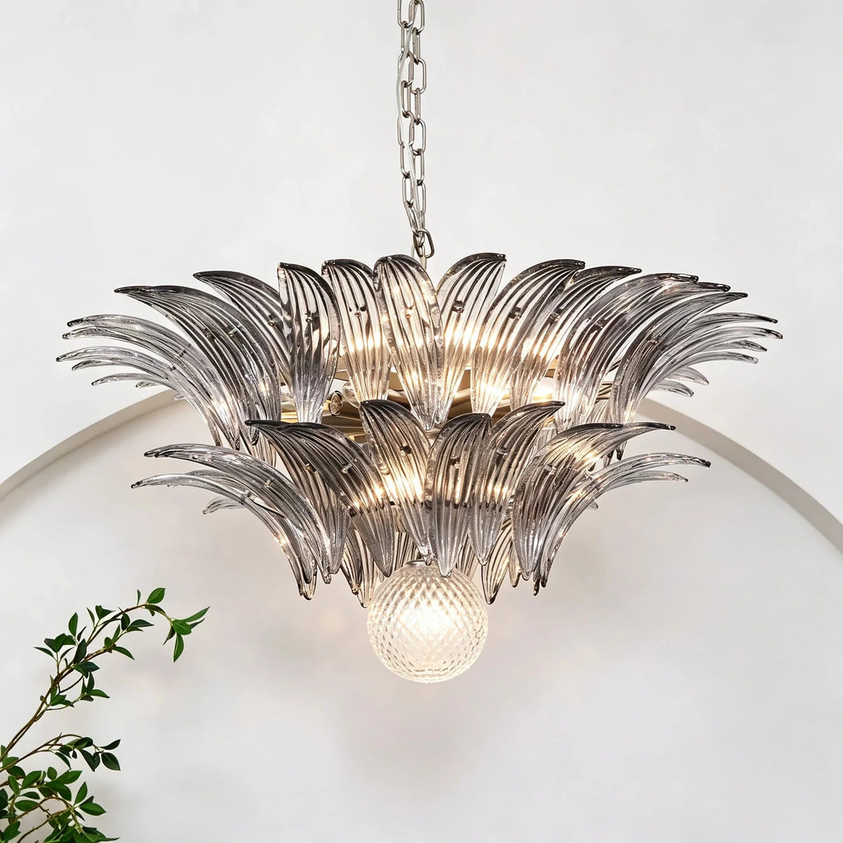 Modern Palm Leaf Chandelier in clear glass for Dining Room by AUVIELIGHT