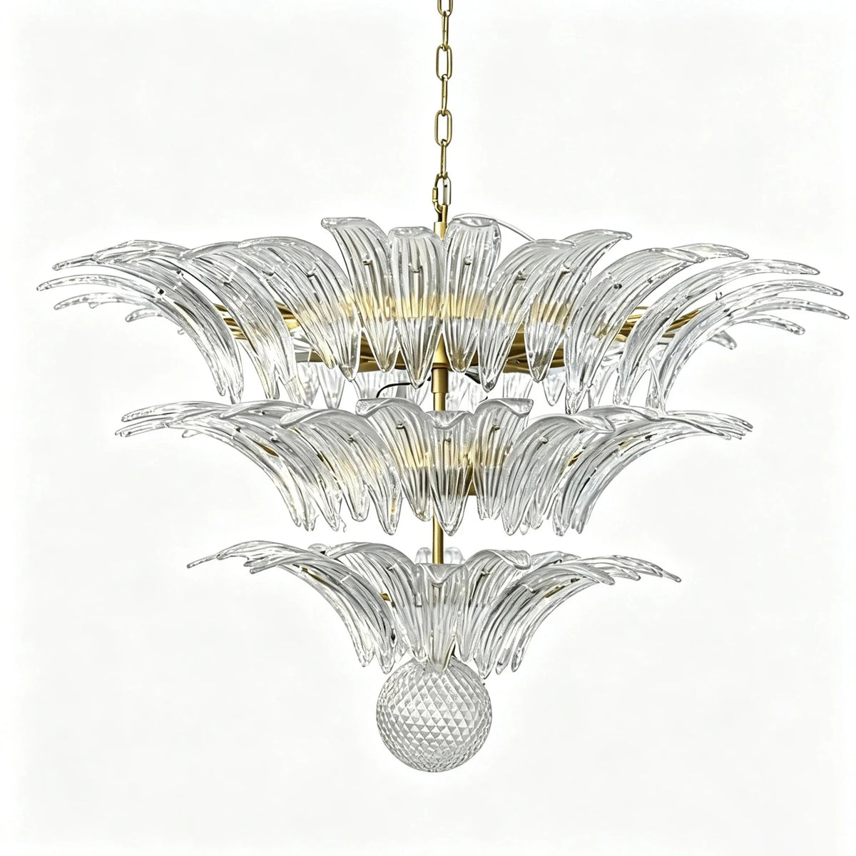 Modern Palm Leaf Chandelier in clear glass for Dining Room by AUVIELIGHT, ∅ 31.5″ x H 31.5 / Clear and 1 other sizes