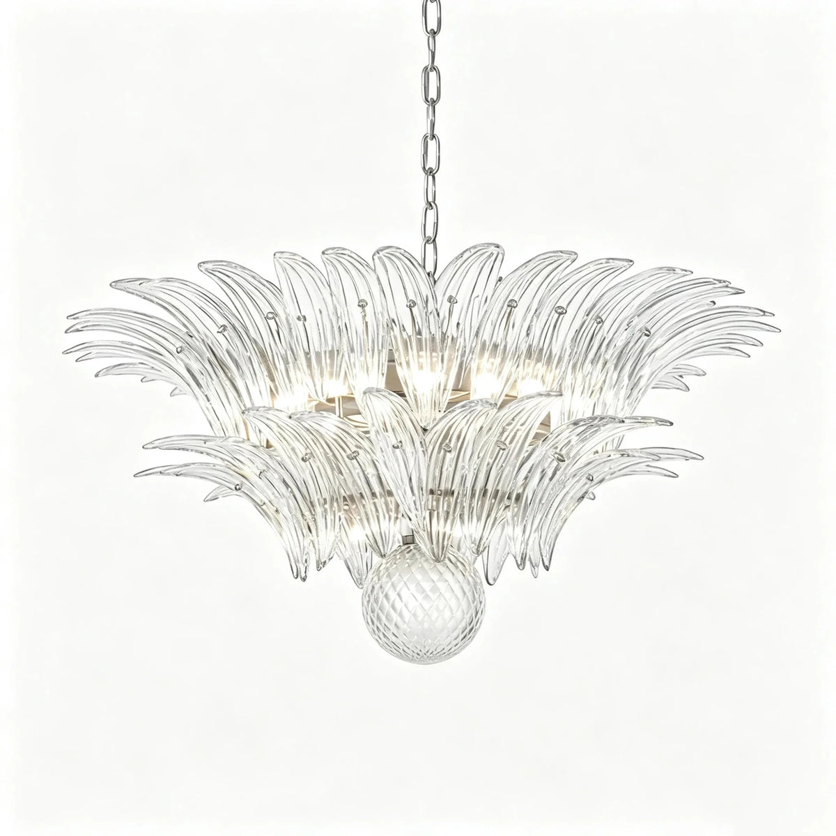 Modern Palm Leaf Chandelier in clear glass for Dining Room by AUVIELIGHT, ∅ 23.6″ x H 23.6 / Clear