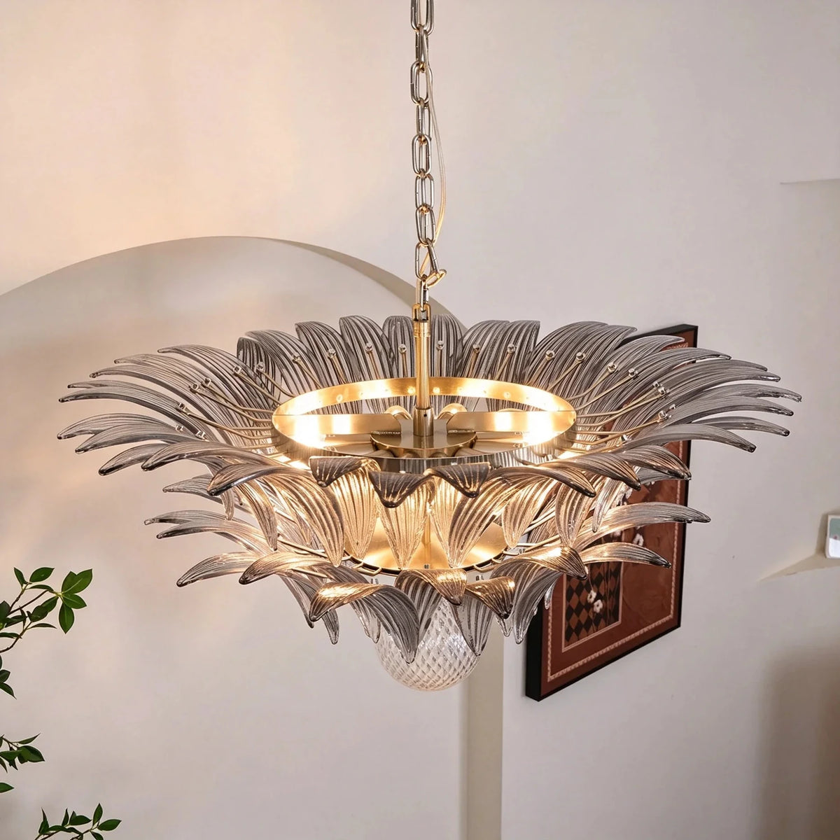Modern Palm Leaf Chandelier in clear glass for Dining Room by AUVIELIGHT