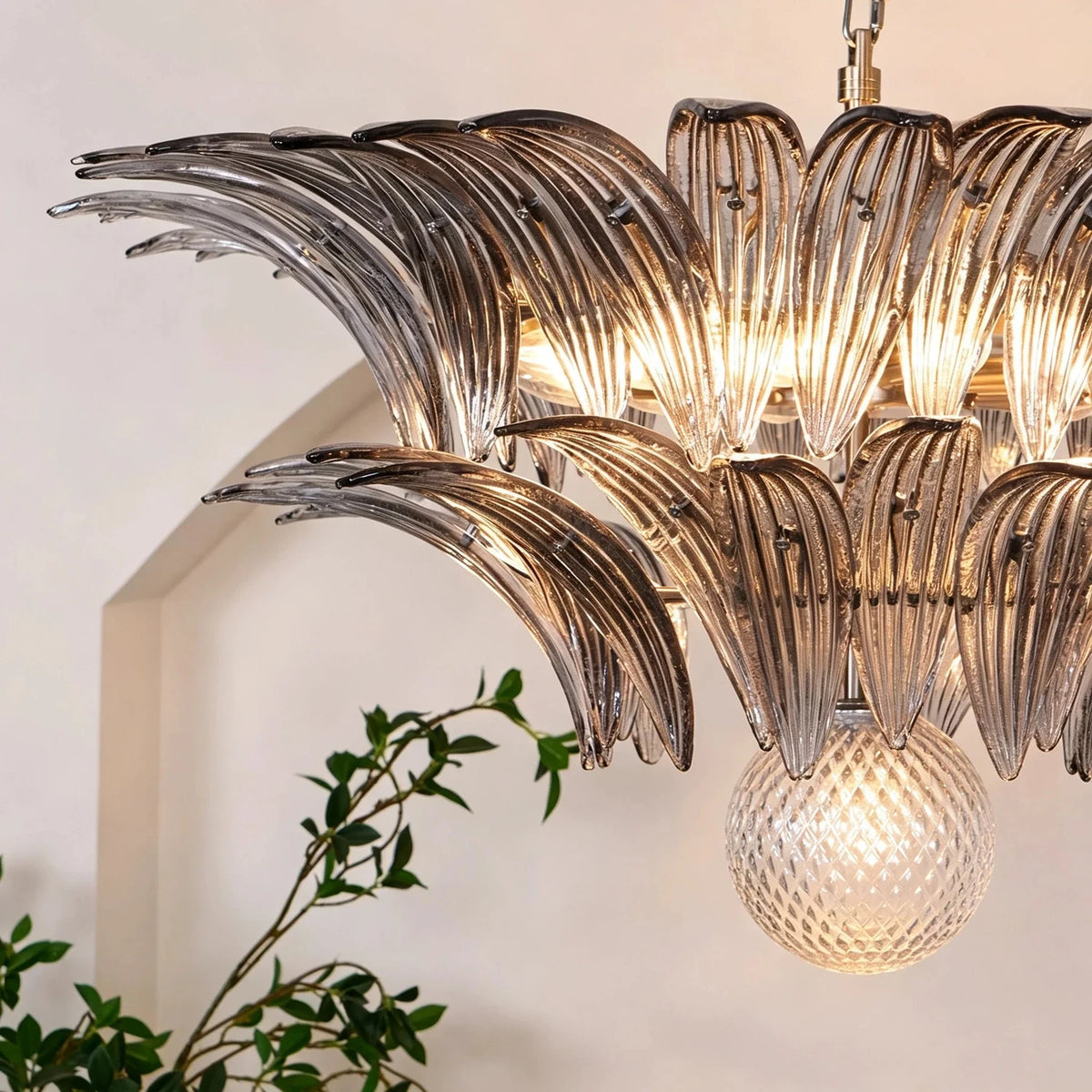 Modern Palm Leaf Chandelier in clear glass for Dining Room by AUVIELIGHT