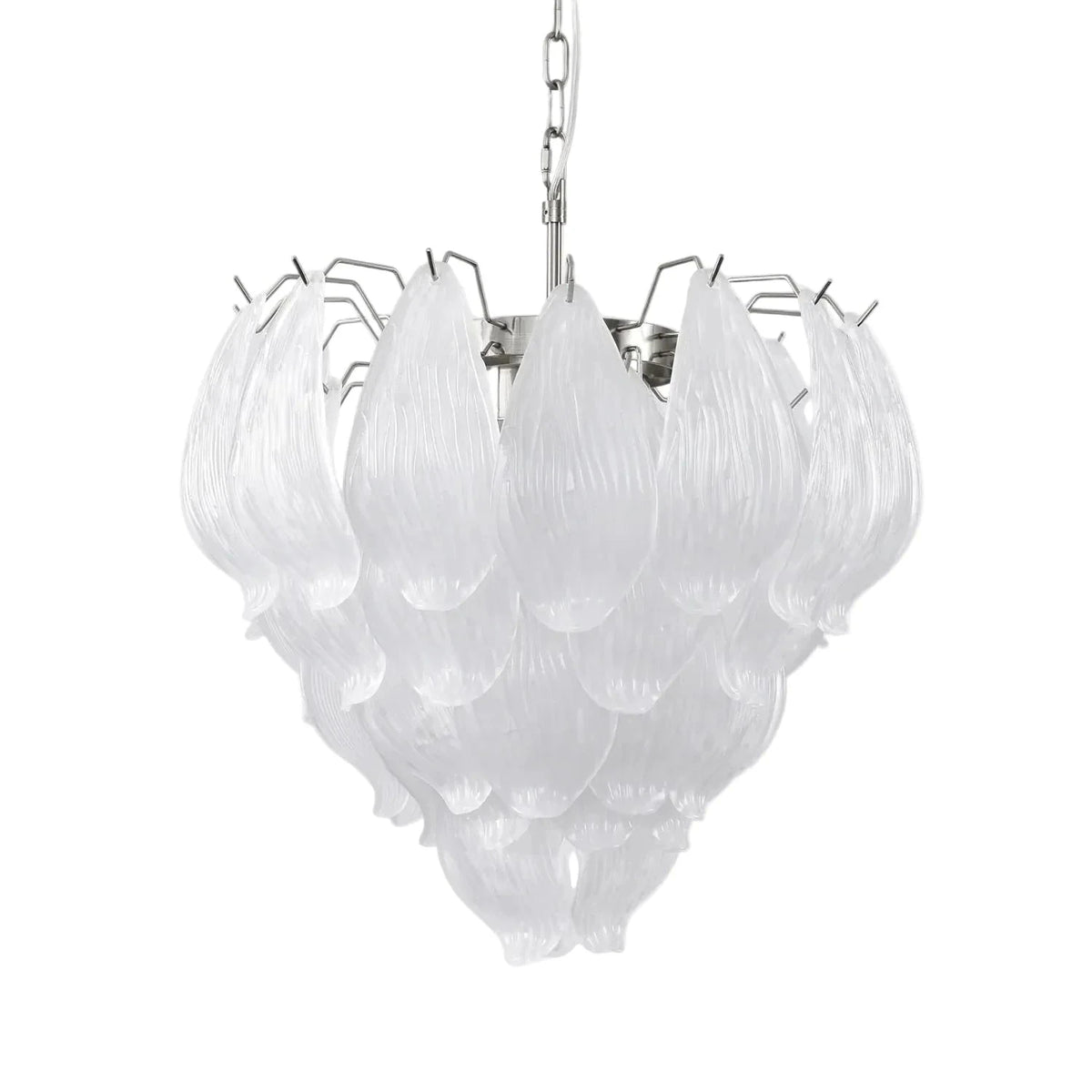 Modern Petal Chandelier in frosted glass for Dining Room by AUVIELIGHT, ∅ 20.5″ x H 20.5″ / Nickel &Clear