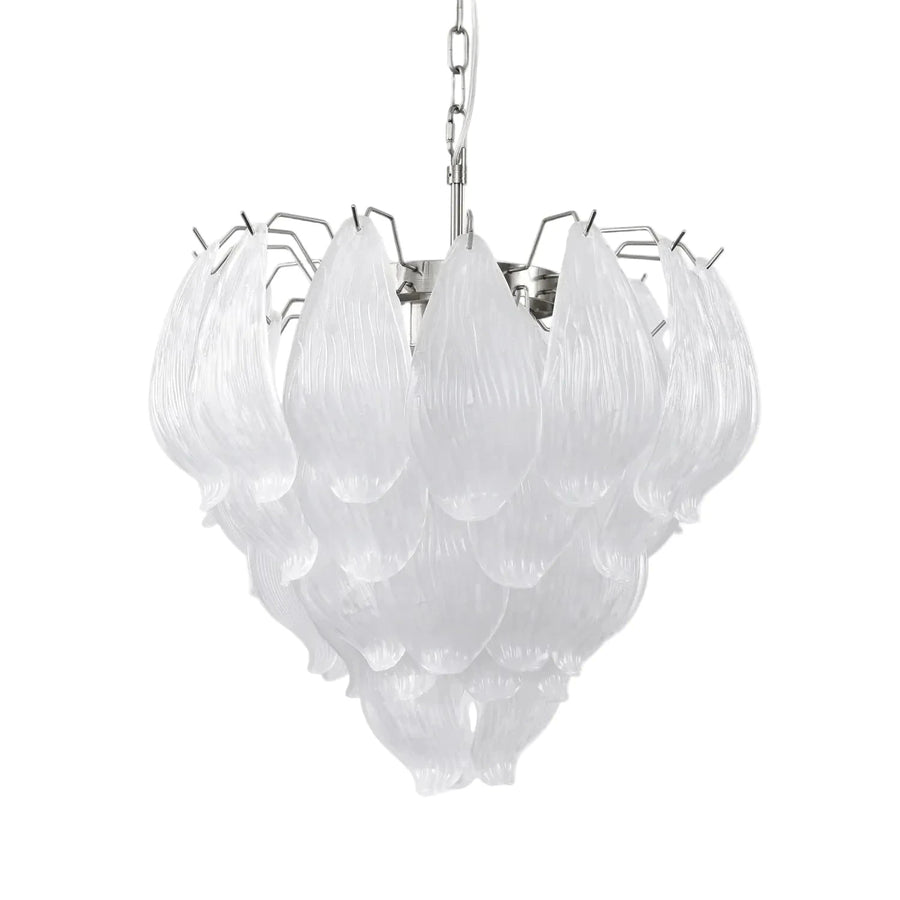 Modern Petal Chandelier in frosted glass for Dining Room by AUVIELIGHT, ∅ 20.5″ x H 20.5″ / Nickel &Clear
