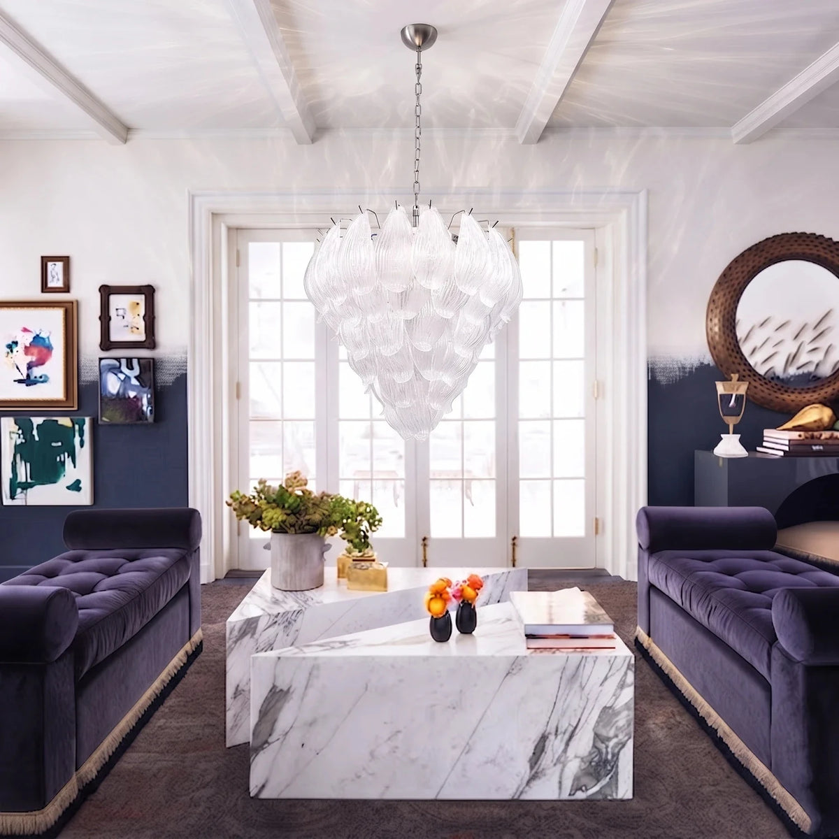 Modern Petal Chandelier in frosted glass for Dining Room by AUVIELIGHT