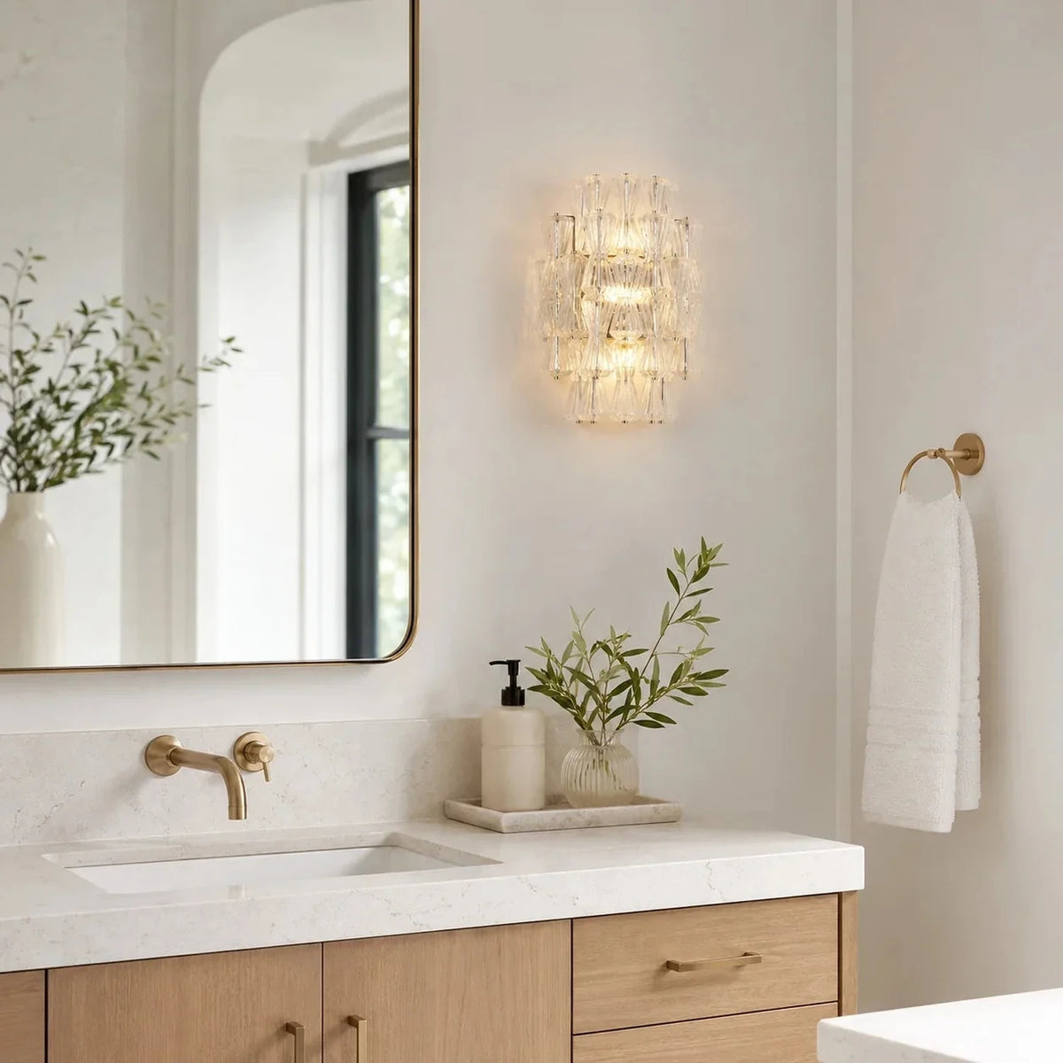 Modern Polyhedral Wall Sconce in lavender glass for Hallway by AUVIELIGHT