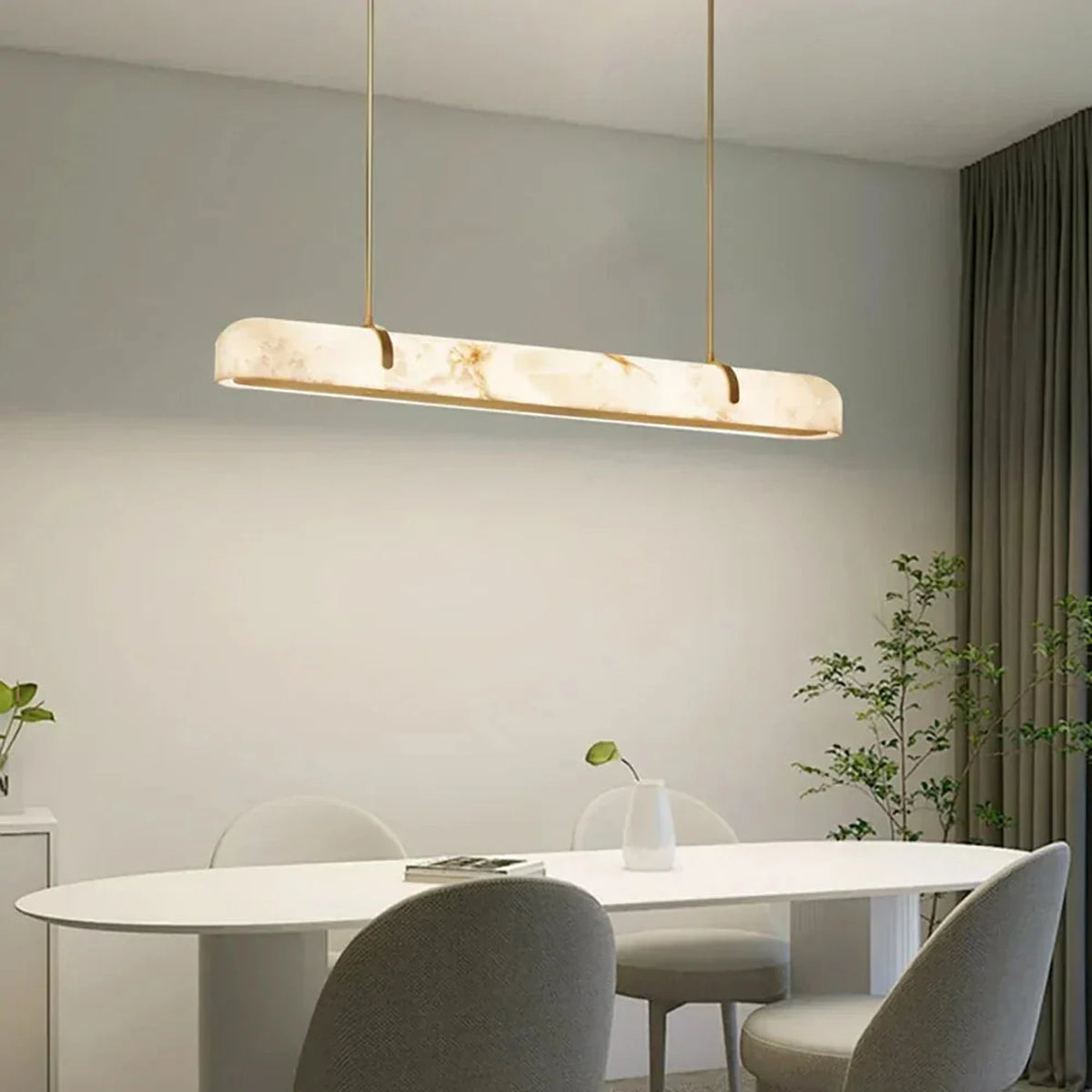 Modern Slim Linear Pendant Light in alabaster for Kitchen Island by AUVIELIGHT