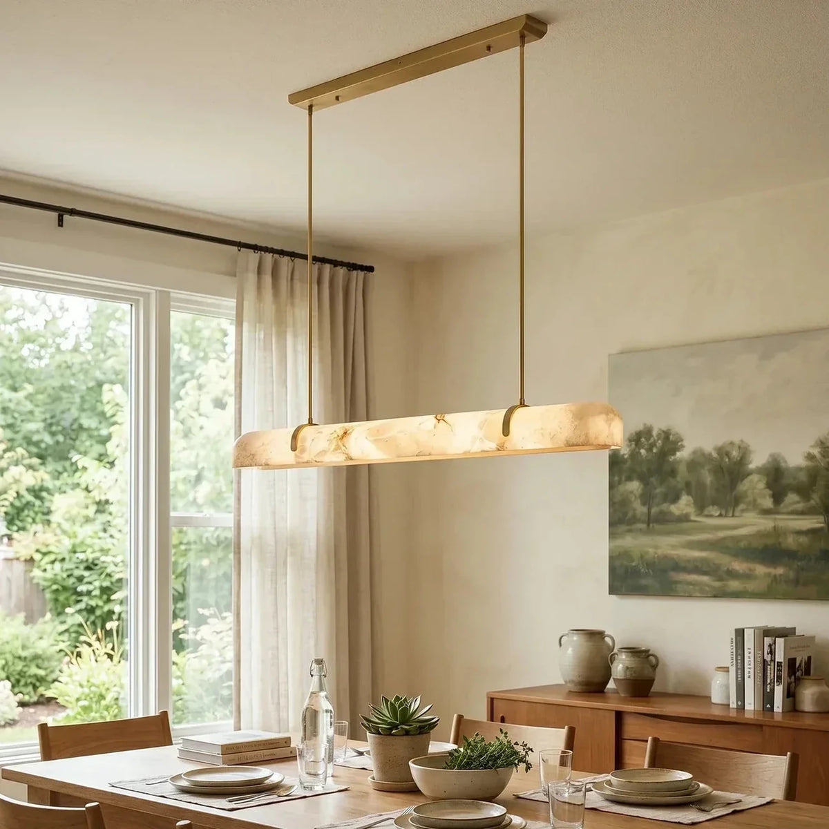Modern Slim Linear Pendant Light in alabaster for Kitchen Island by AUVIELIGHT