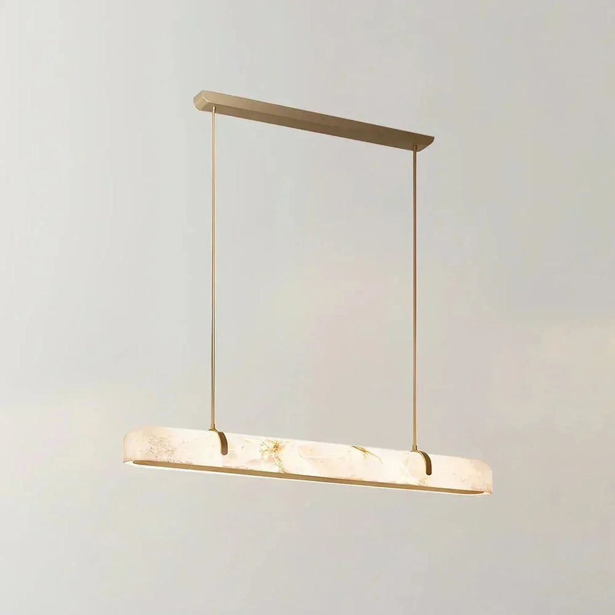 Modern Slim Linear Pendant Light in alabaster for Kitchen Island by AUVIELIGHT, L 150cm x W 9cm x H 9cm / L 59″ x W 3.5″ x H 3.5″ / Brass &