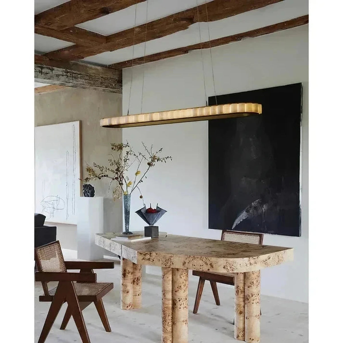 Modern Slim Oval Chandelier in alabaster for Dining Room by AUVIELIGHT