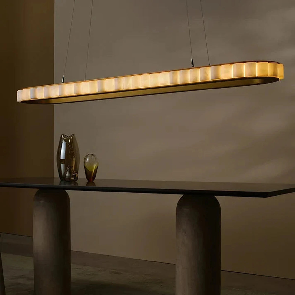 Modern Slim Oval Chandelier in alabaster for Dining Room by AUVIELIGHT