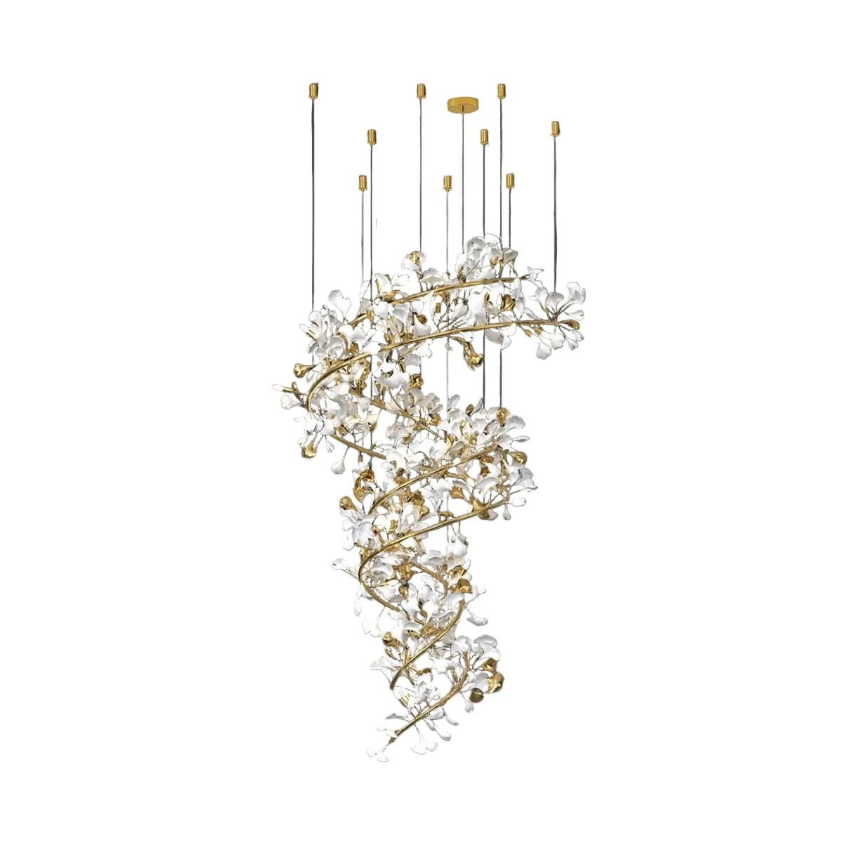 Modern Spiral Ginkgo Leaf Staircase Chandelier light fixture by AUVIELIGHT