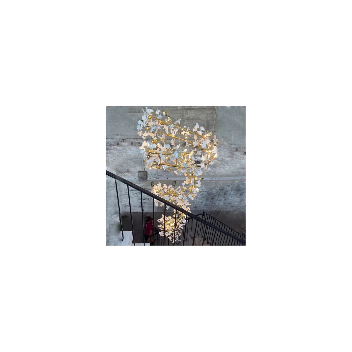 Modern Spiral Ginkgo Leaf Staircase Chandelier light fixture by AUVIELIGHT