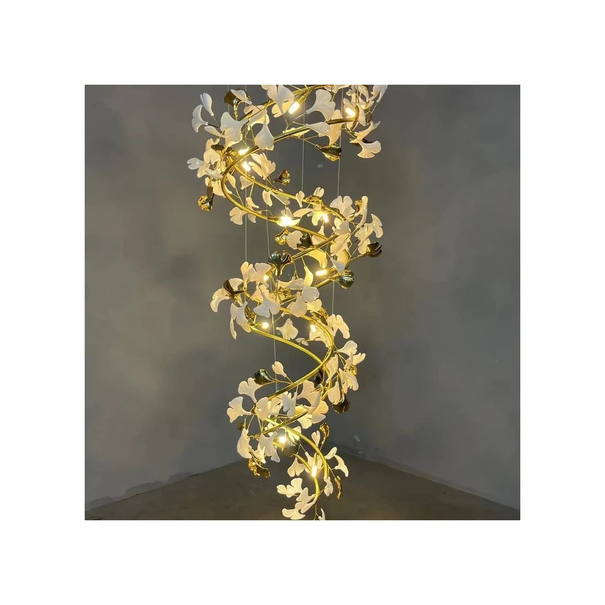 Modern Spiral Ginkgo Leaf Staircase Chandelier light fixture by AUVIELIGHT
