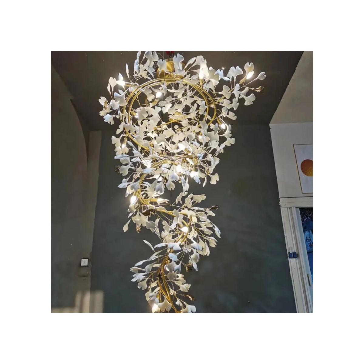 Modern Spiral Ginkgo Leaf Staircase Chandelier light fixture by AUVIELIGHT