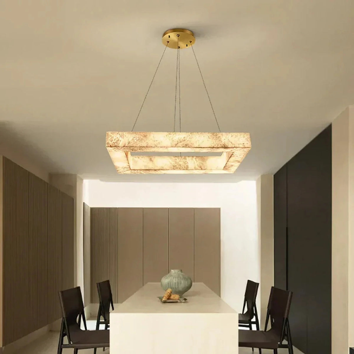 Modern Square Chandelier in alabaster for Dining Room light fixture by AUVIELIGHT