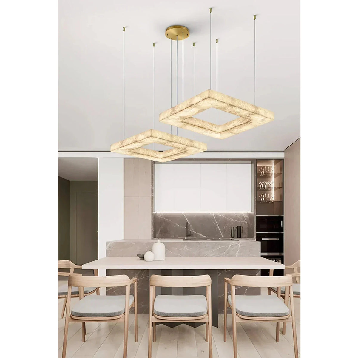 Modern Square Chandelier in alabaster for Dining Room light fixture by AUVIELIGHT