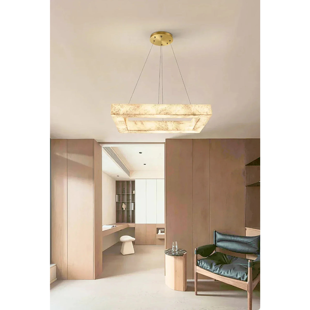 Modern Square Chandelier in alabaster for Dining Room light fixture by AUVIELIGHT
