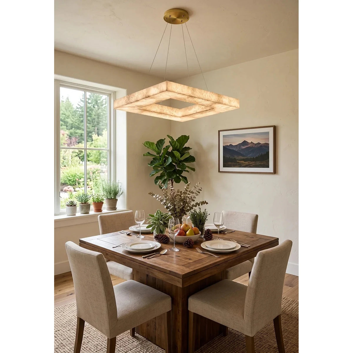 Modern Square Chandelier in alabaster for Dining Room light fixture by AUVIELIGHT