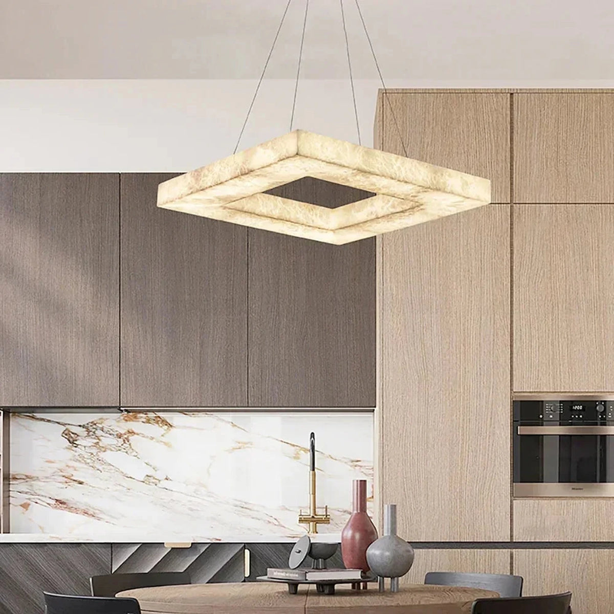 Modern Square Chandelier in alabaster for Dining Room light fixture by AUVIELIGHT
