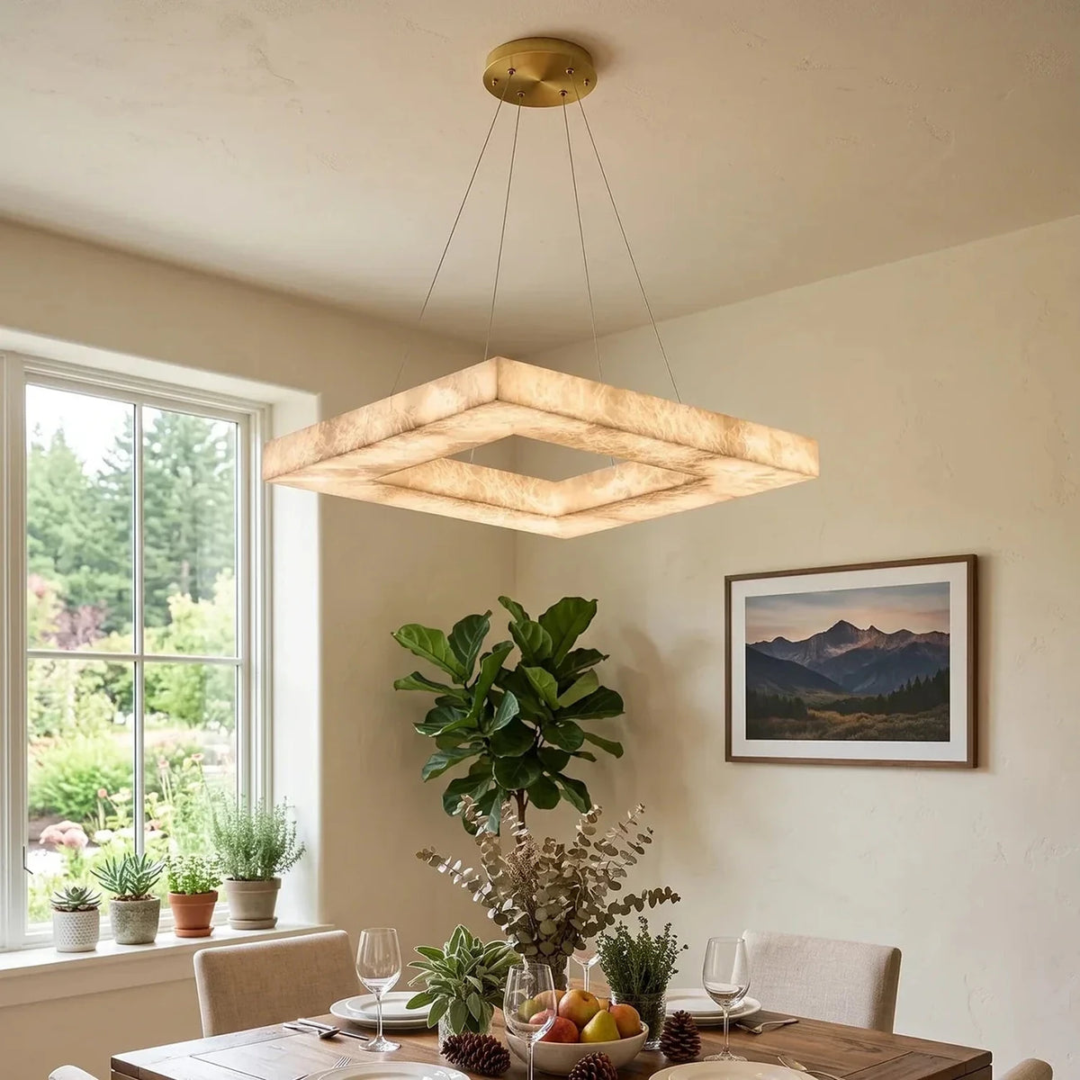 Modern Square Chandelier in alabaster for Dining Room light fixture by AUVIELIGHT