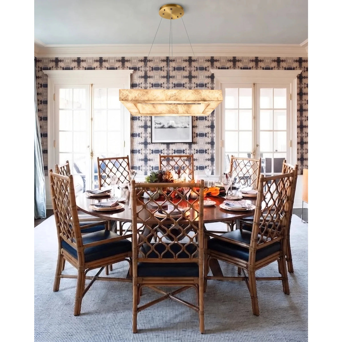 Modern Square Chandelier in alabaster for Dining Room light fixture by AUVIELIGHT
