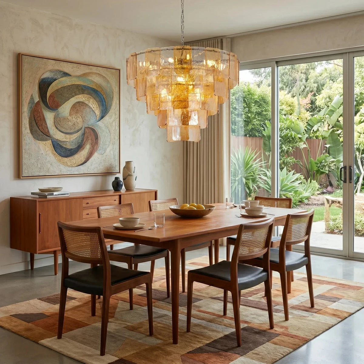 Modern Tiered Chandelier in amber textured glass for Dining Room by AUVIELIGHT