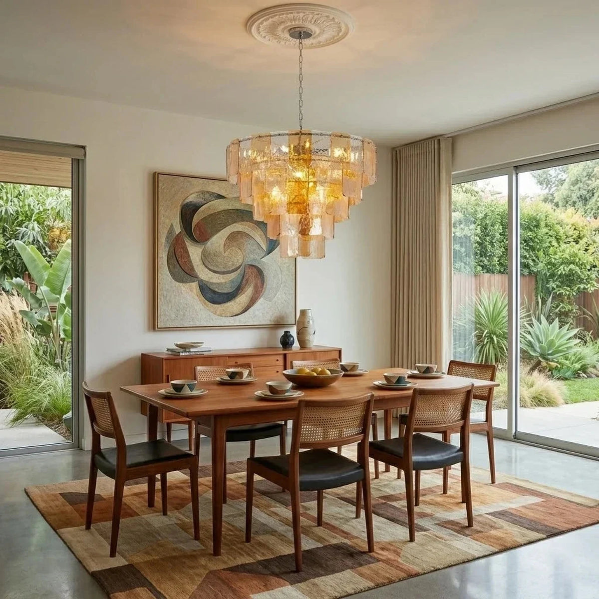 Modern Tiered Chandelier in amber textured glass for Dining Room by AUVIELIGHT