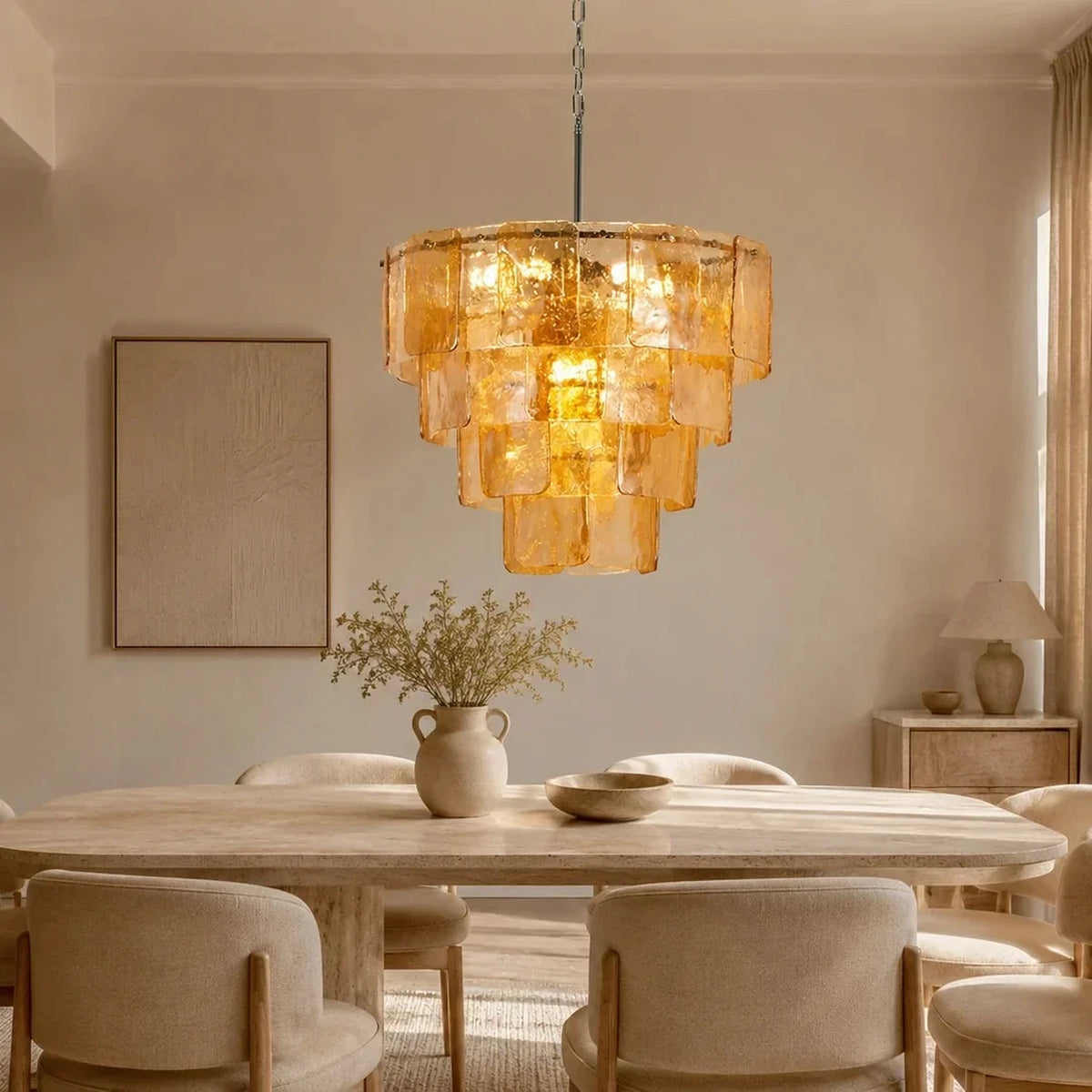 Modern Tiered Chandelier in amber textured glass for Dining Room by AUVIELIGHT