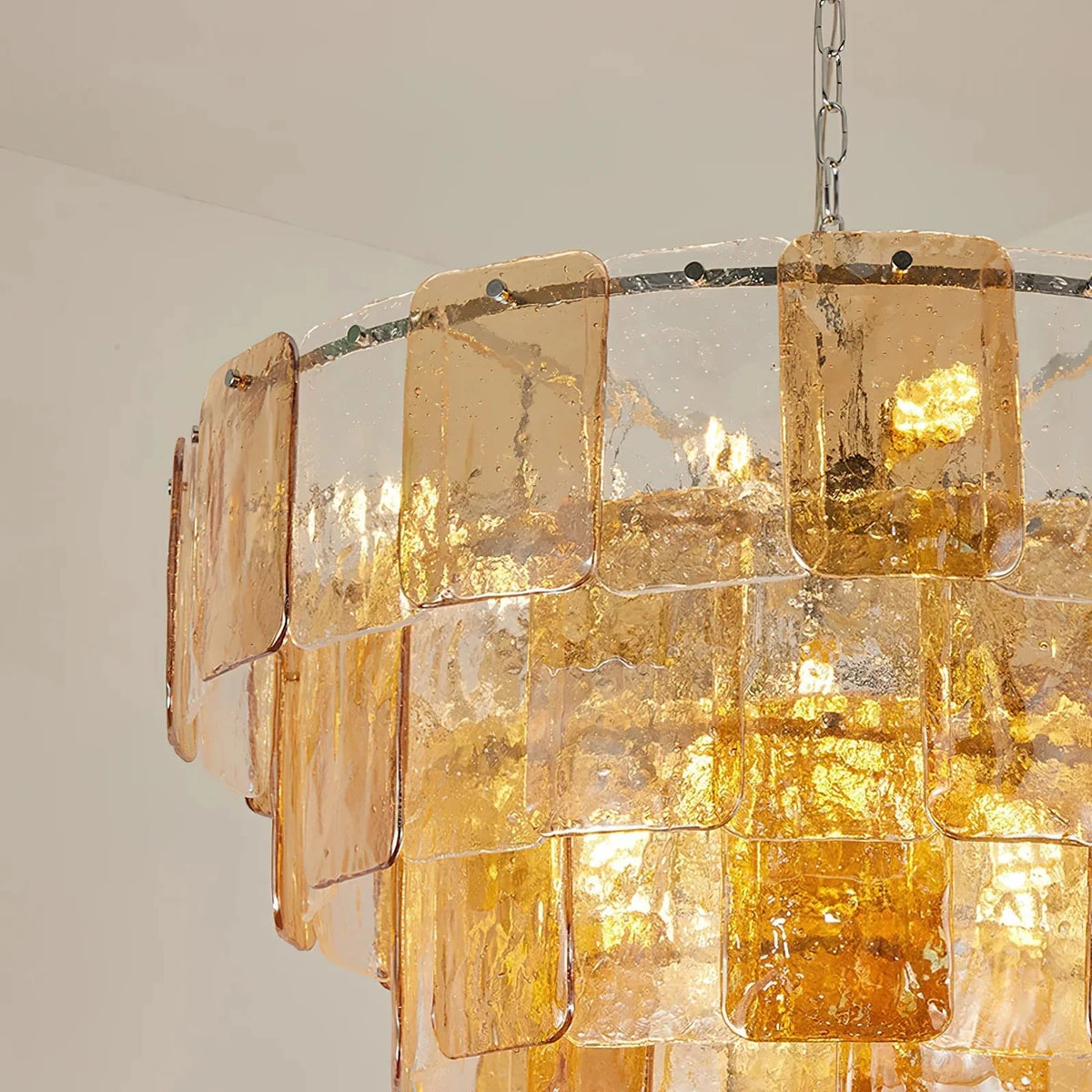 Modern Tiered Chandelier in amber textured glass for Dining Room by AUVIELIGHT