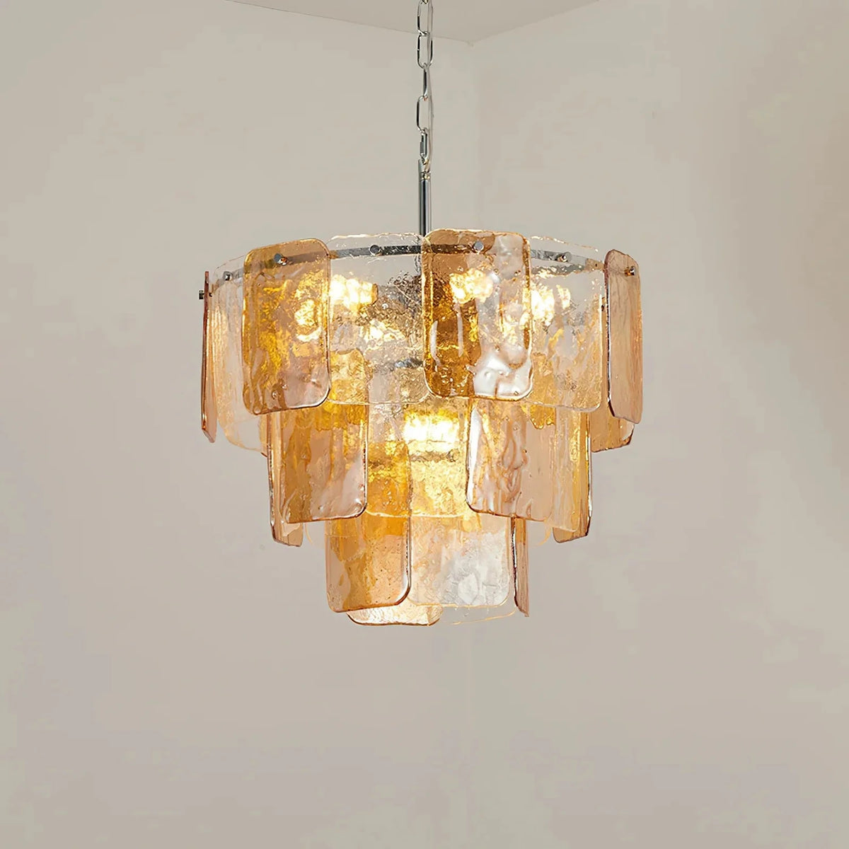 Modern Tiered Chandelier in amber textured glass for Dining Room by AUVIELIGHT, ∅ 19.7″ x H 15″ / Clear & Amber