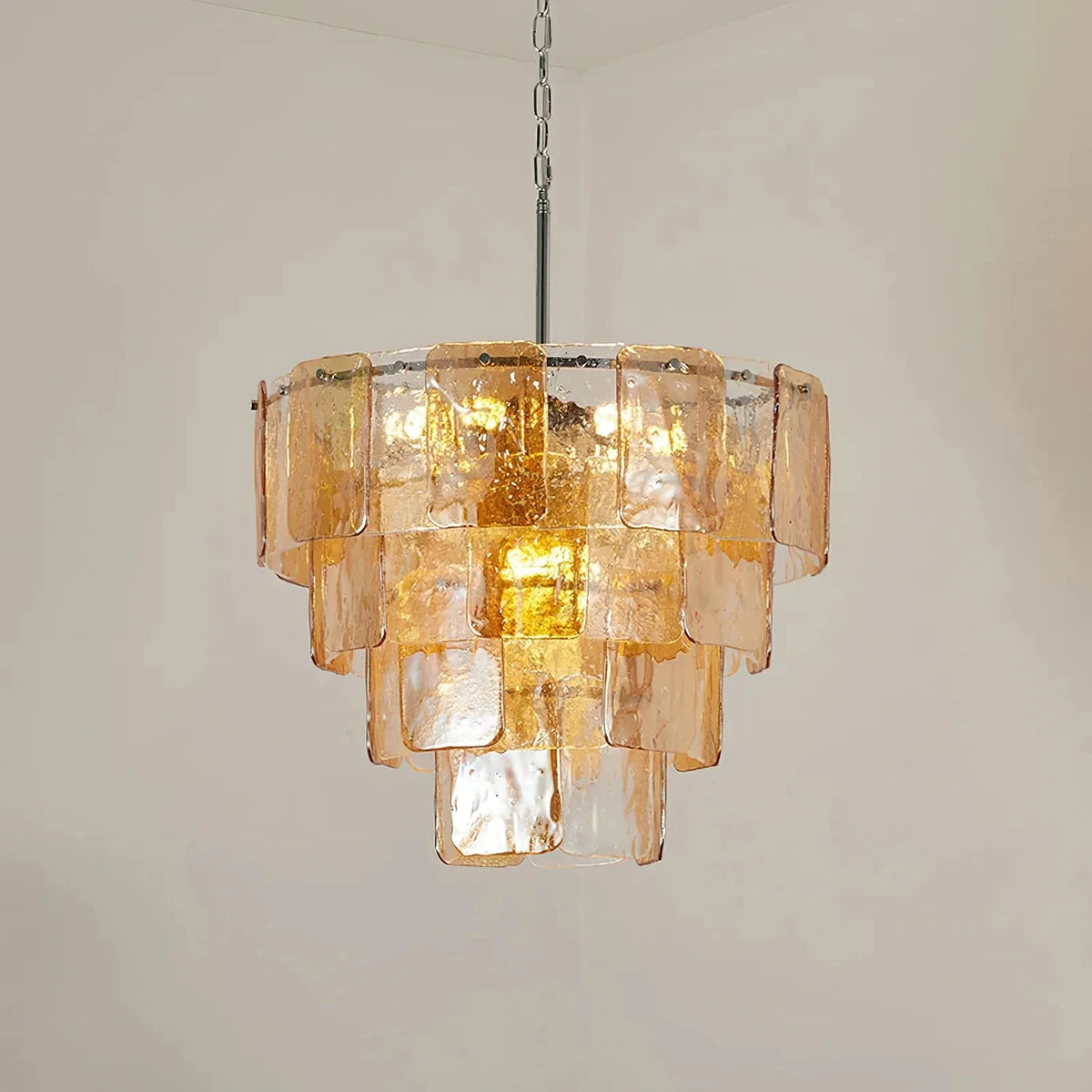 Modern Tiered Chandelier in amber textured glass for Dining Room by AUVIELIGHT
