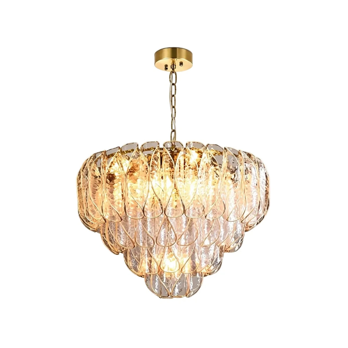 Modern Tiered Chandelier in clear textured glass for Dining Room by AUVIELIGHT, ∅ 27.6″ x H 16.6″ / Clear & Gold