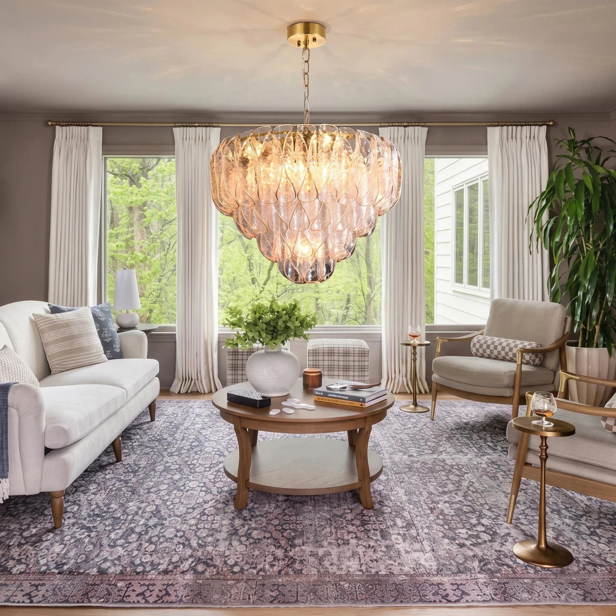 Modern Tiered Chandelier in clear textured glass for Dining Room by AUVIELIGHT