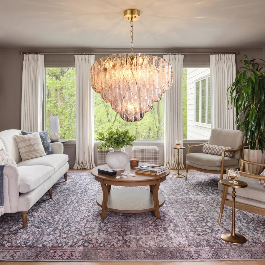 Modern Tiered Chandelier in clear textured glass for Dining Room by AUVIELIGHT