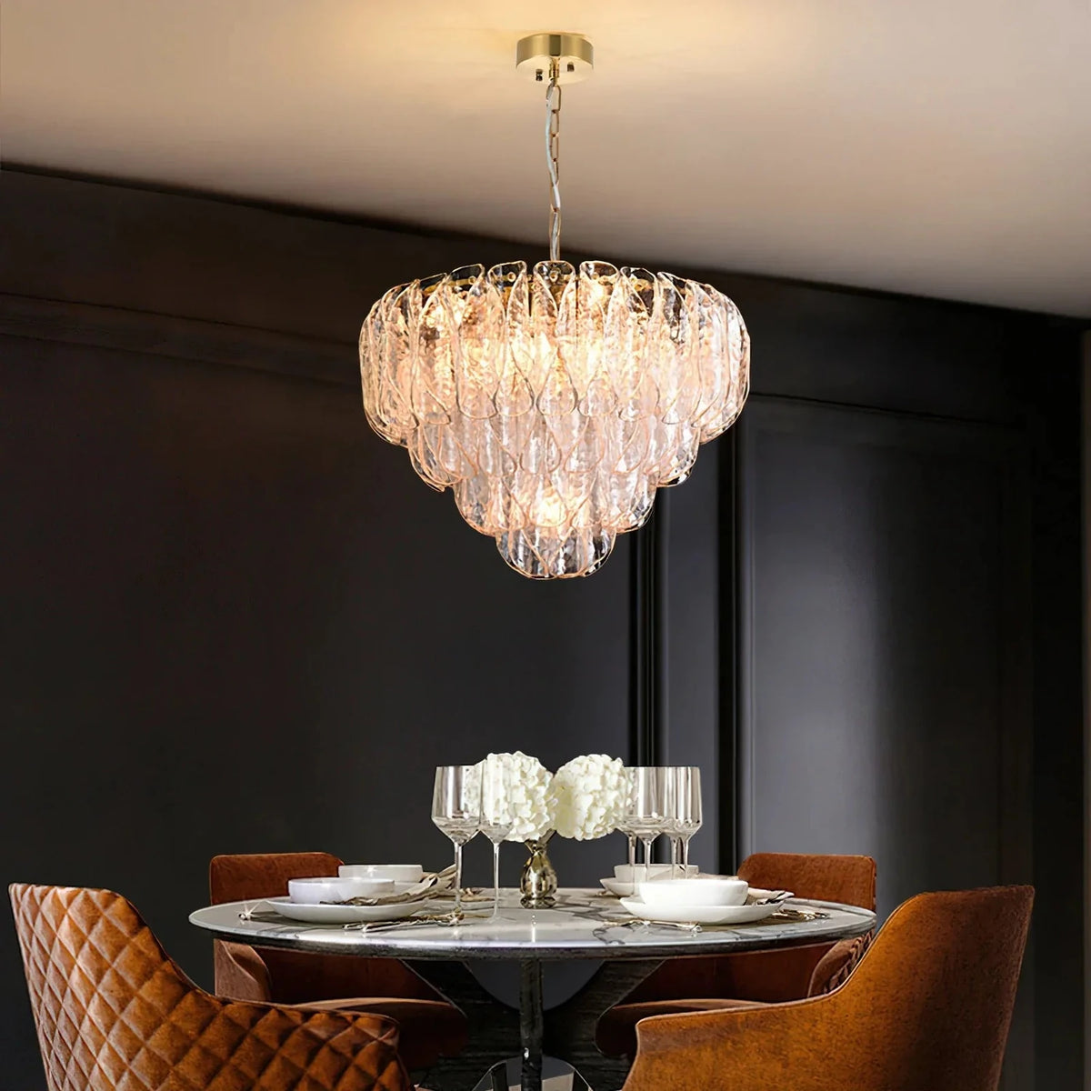 Modern Tiered Chandelier in clear textured glass for Dining Room by AUVIELIGHT