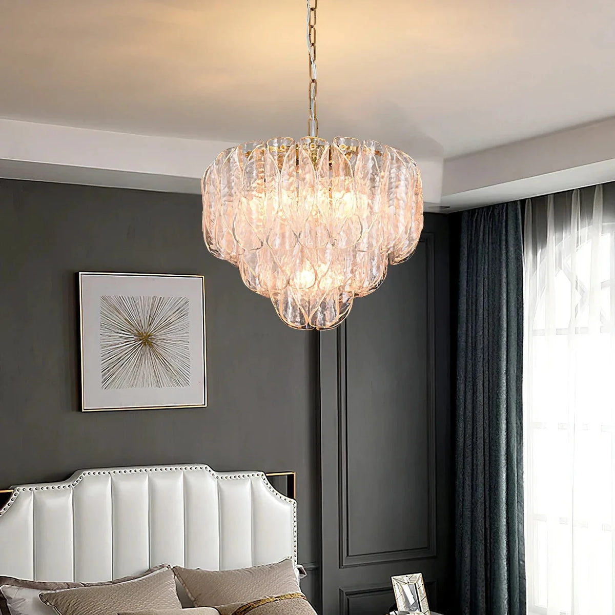 Modern Tiered Chandelier in clear textured glass for Dining Room by AUVIELIGHT