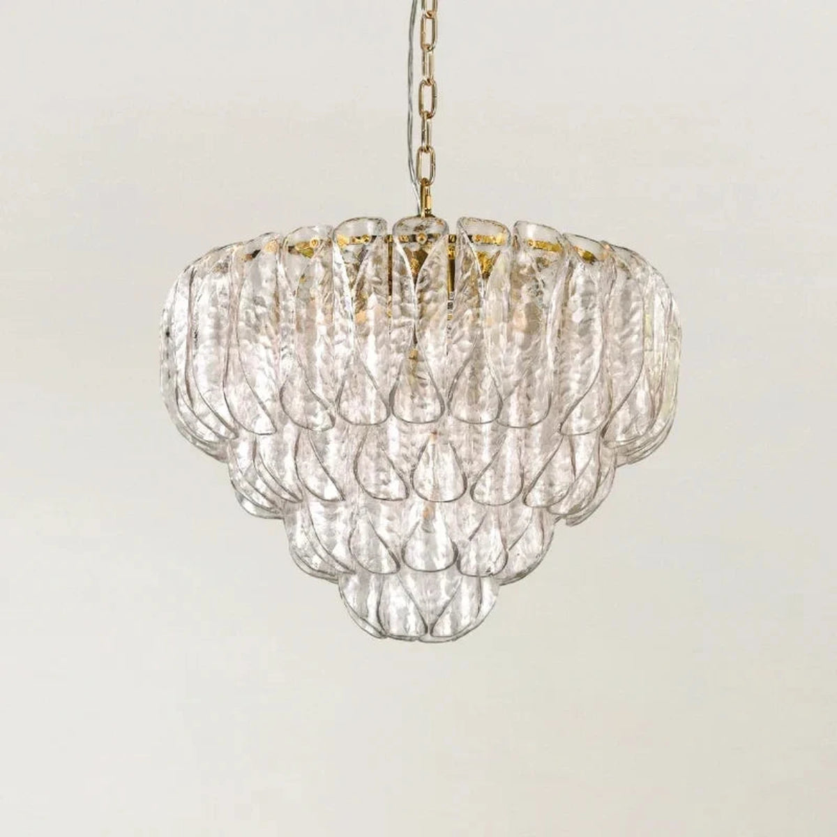 Modern Tiered Chandelier in clear textured glass for Dining Room by AUVIELIGHT, ∅ 19.7″ x H 13.8″ / Clear & Gold