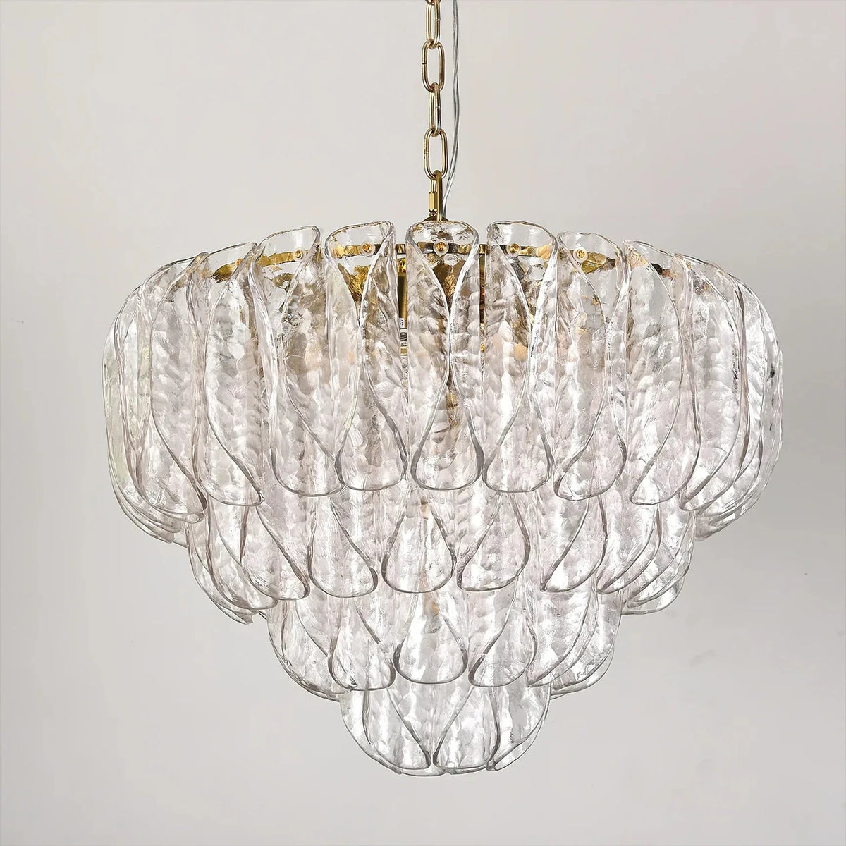 Modern Tiered Chandelier in clear textured glass for Dining Room by AUVIELIGHT, ∅ 32.7″ x H 18.9″ / Clear & Gold