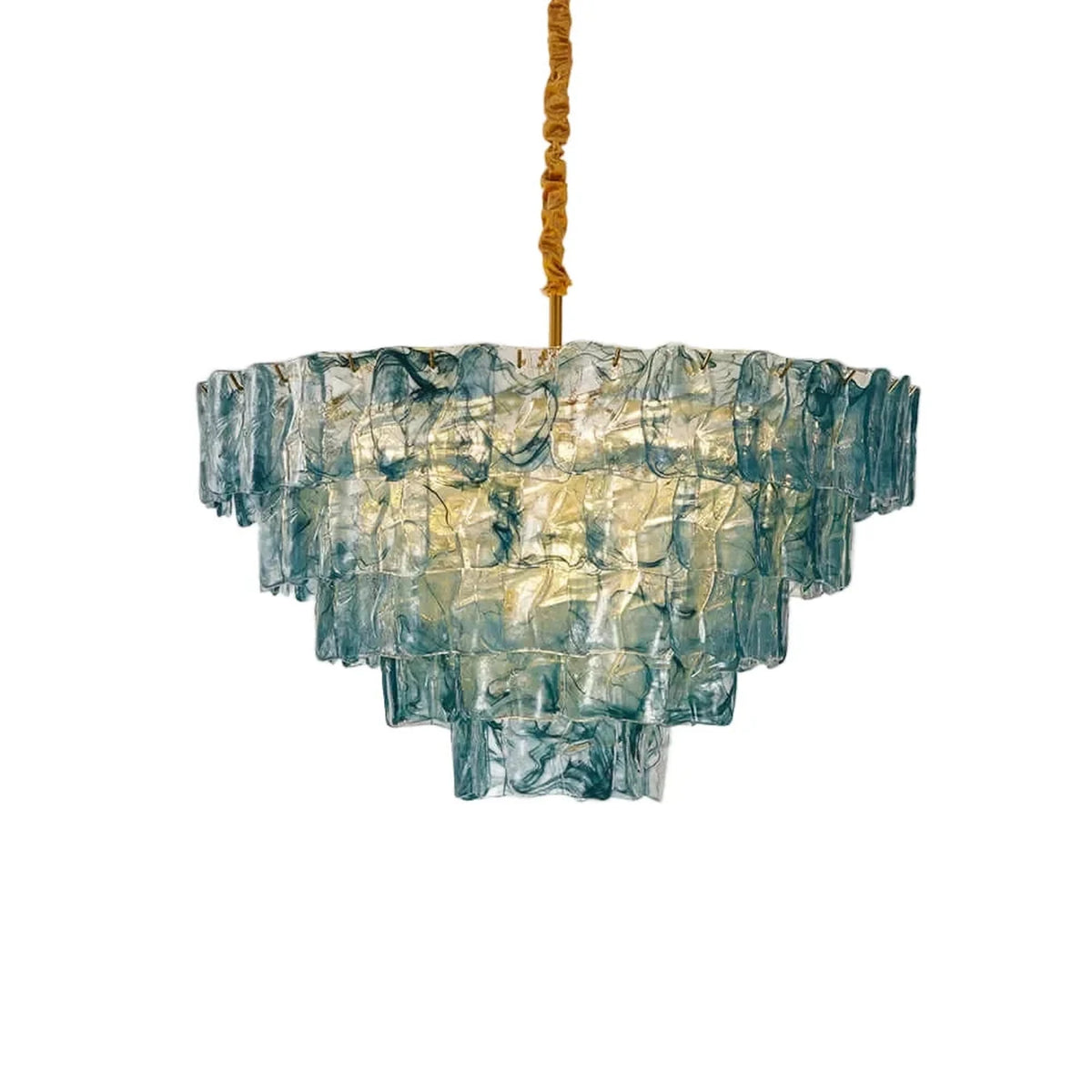 Modern Tiered Chandelier in ocean blue textured glass for Dining Room by AUVIELIGHT