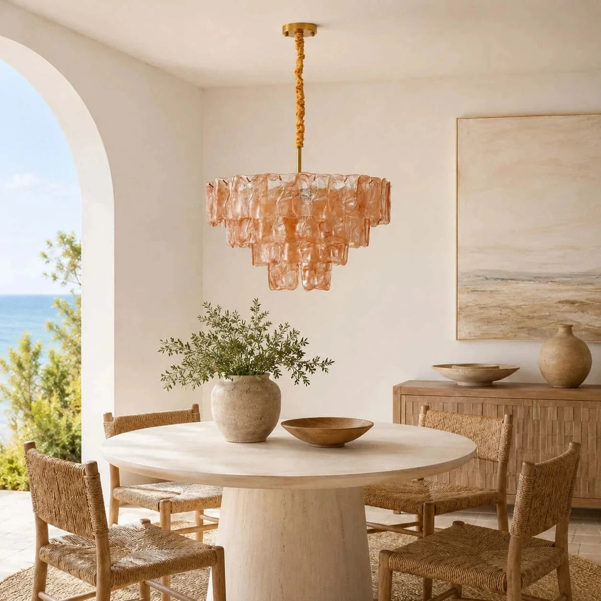 Modern Tiered Chandelier in ocean blue textured glass for Dining Room by AUVIELIGHT