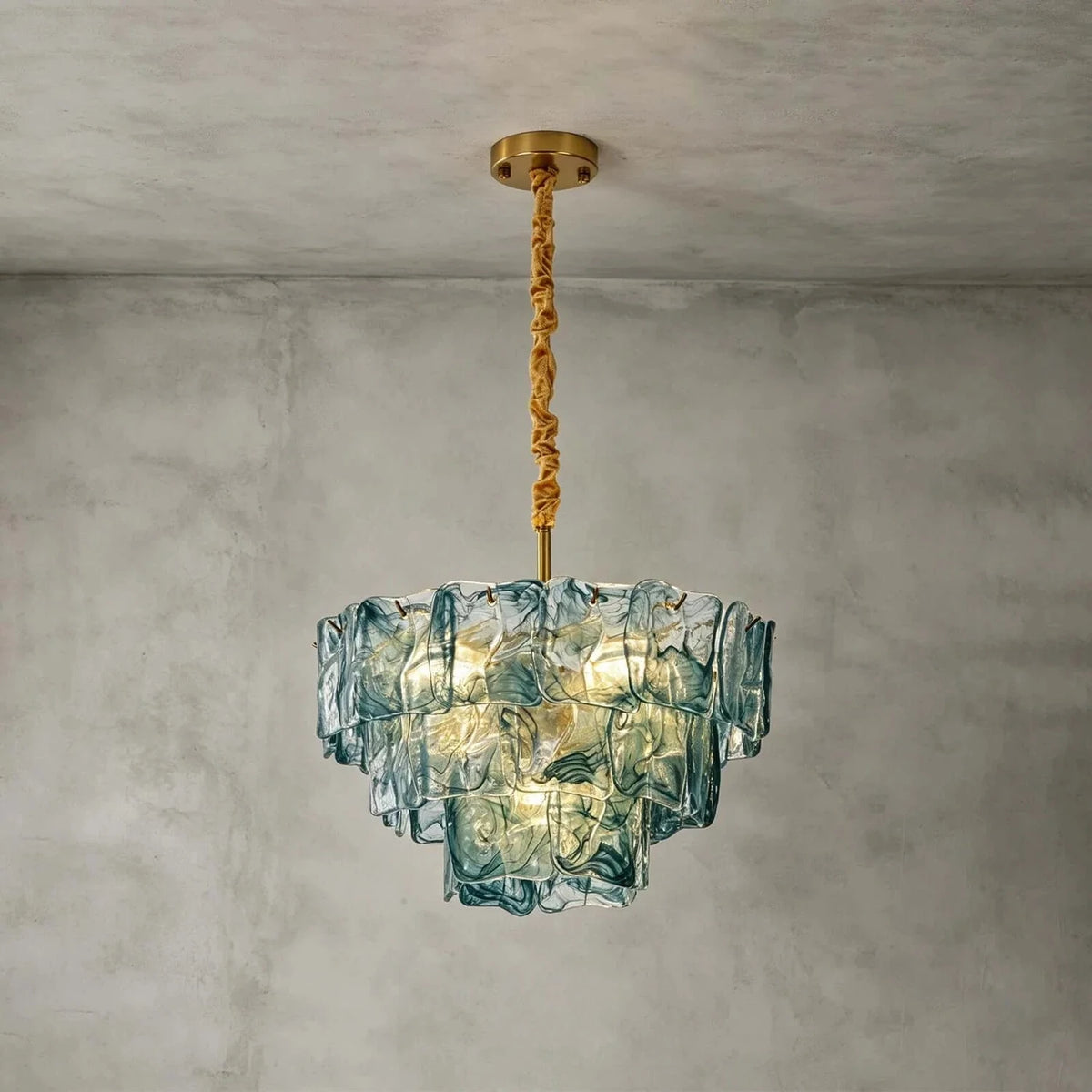 Modern Tiered Chandelier in ocean blue textured glass for Dining Room by AUVIELIGHT, Dia 19.7" x H 17.7" / Blue
